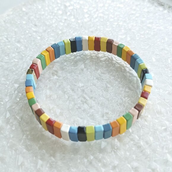 Roxanne Assoulin Rainbow Brite Bit X Bit Gold Colorful Enamel Stretch Bracelet - Picture 4 of 4